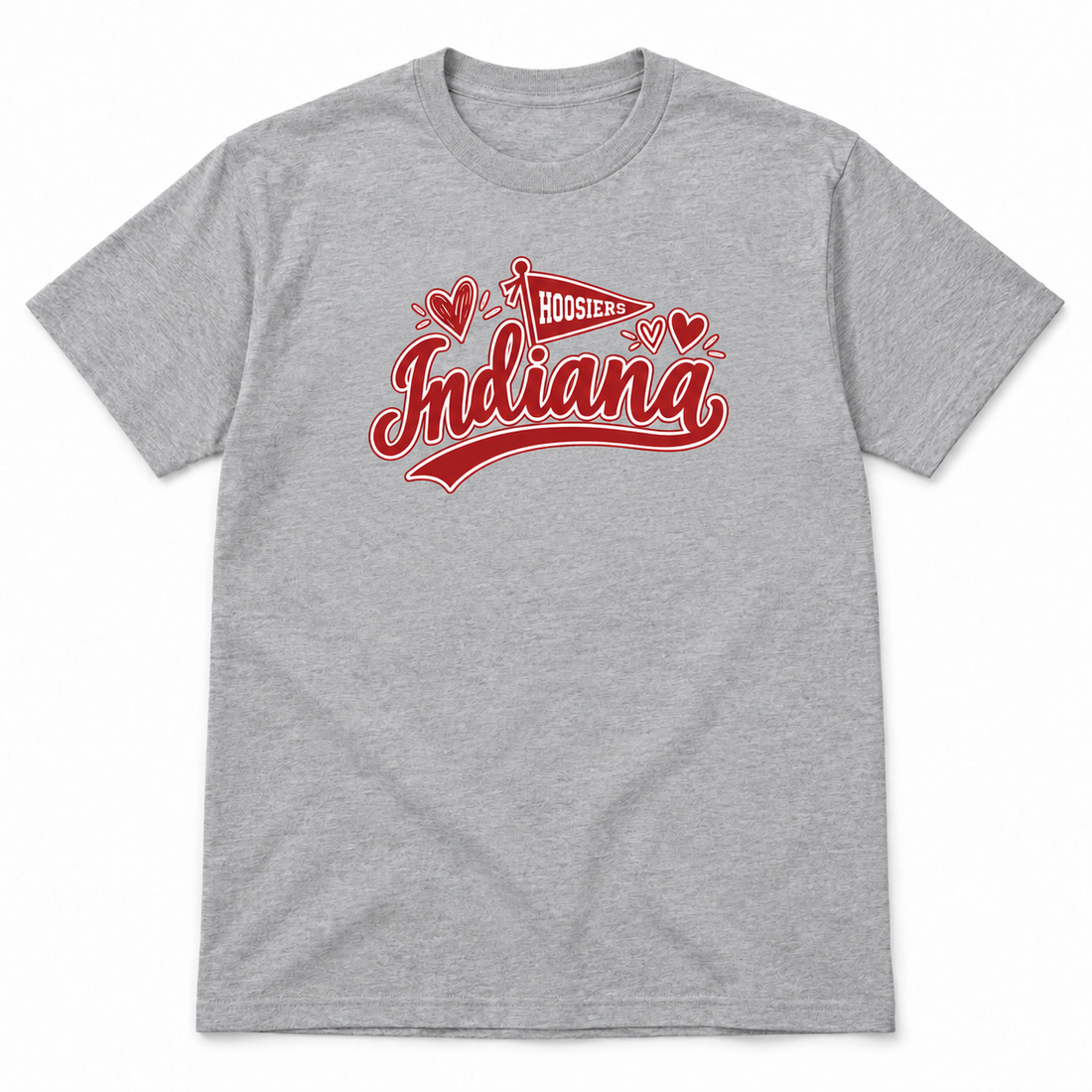 Indiana Hoosiers Pennant and Hearts tee flatlay in Sport Gray