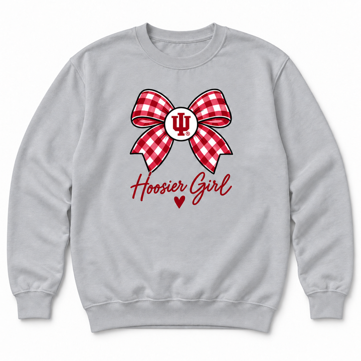 Hoosier Girl Gingham Bow and Heart Toddler Crewneck