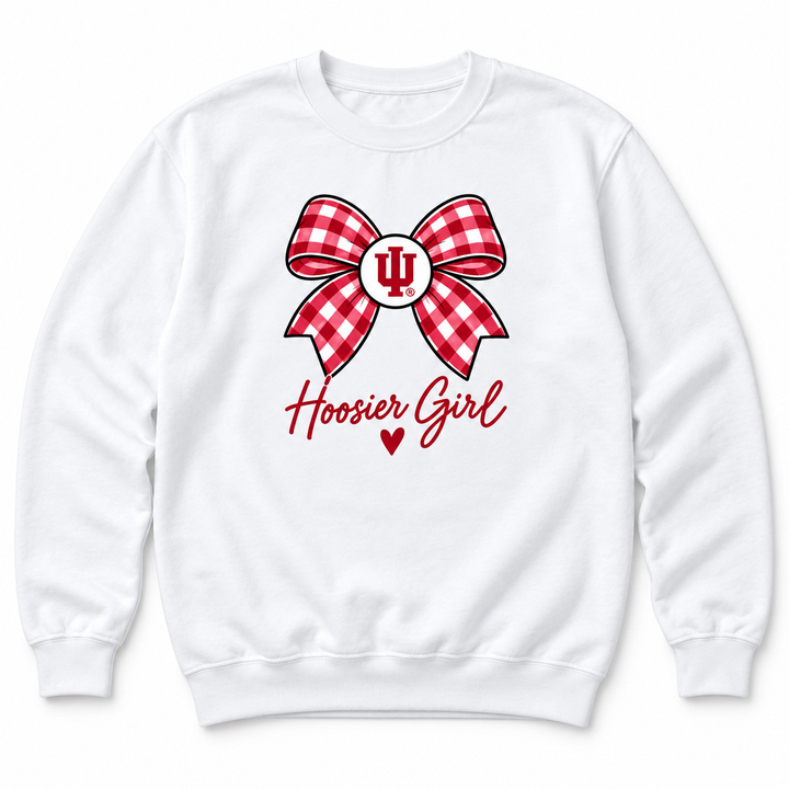 Hoosier Girl Gingham Bow and Heart Crewneck