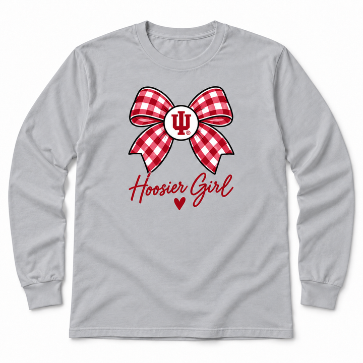 Hoosier Girl Gingham Bow and Heart Long Sleeve T-Shirt