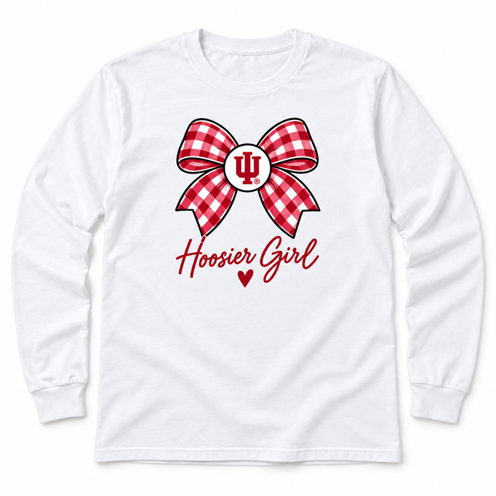 Hoosier Girl Gingham Bow and Heart Youth Long Sleeve T-Shirt