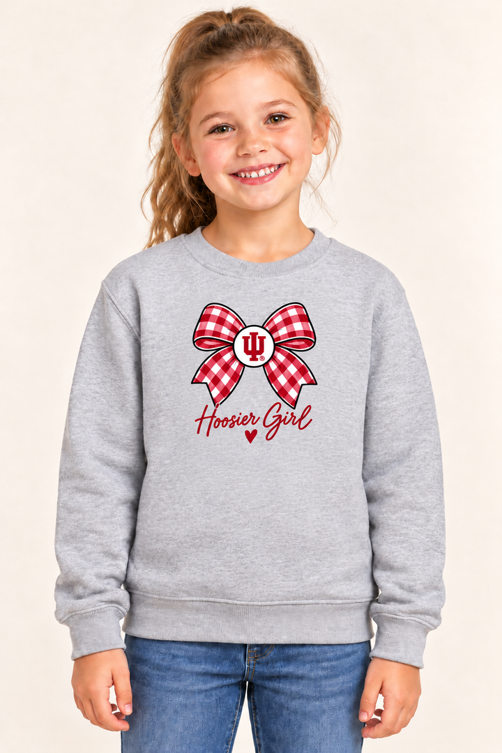 Hoosier Girl Gingham Bow and Heart Youth Crewneck