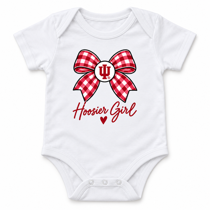 Hoosier Girl Gingham Bow and Heart Baby Onesie