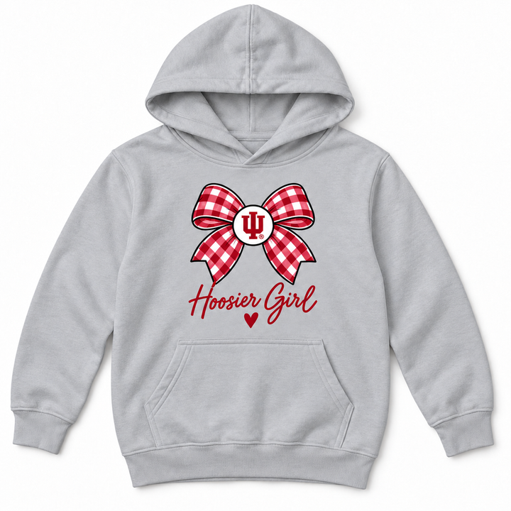 Hoosier Girl Gingham Bow and Heart Youth Hoodie