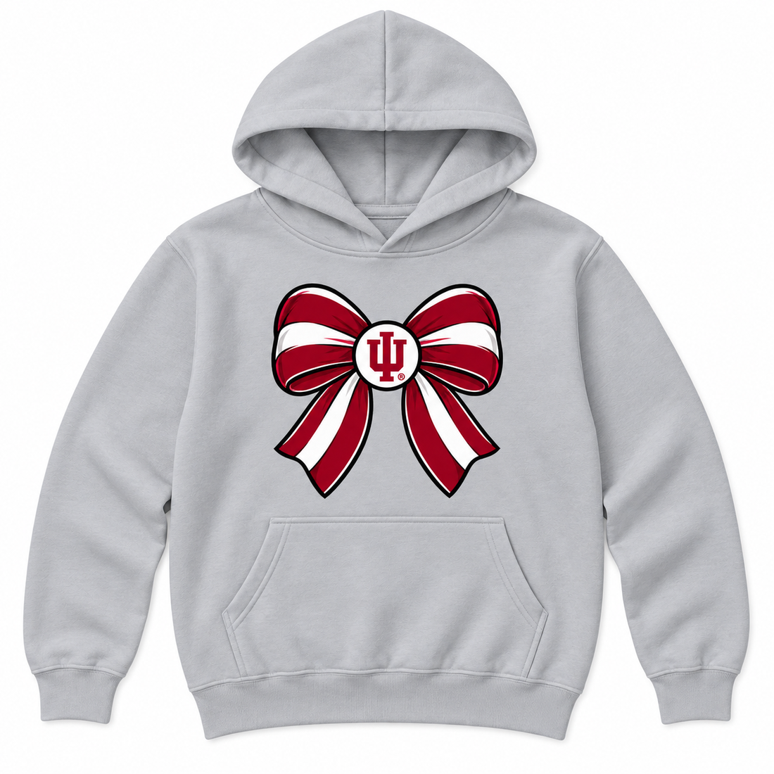 IU Bow hoodie flatlay in Sport Gray