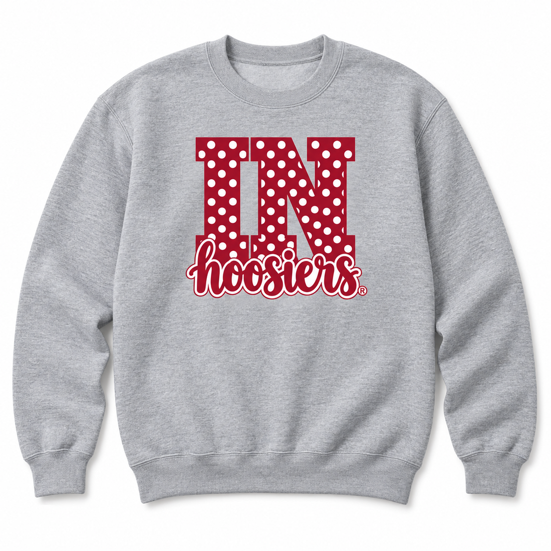 IN Polka Dot Hoosiers crewneck flatlay in Sport Gray