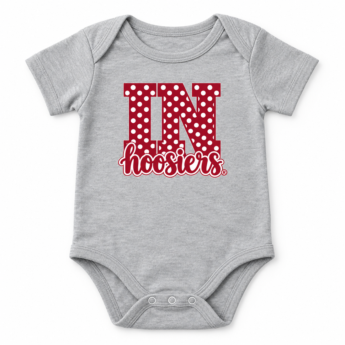 IN Polka Dot Hoosiers onesie flatlay in Sport Gray
