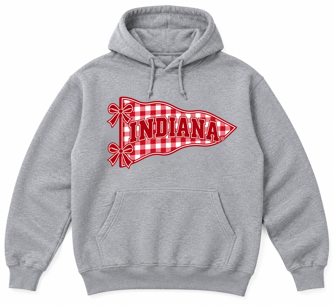 Indiana Gingham Pennant and Bows printed adult-hoodie in gray