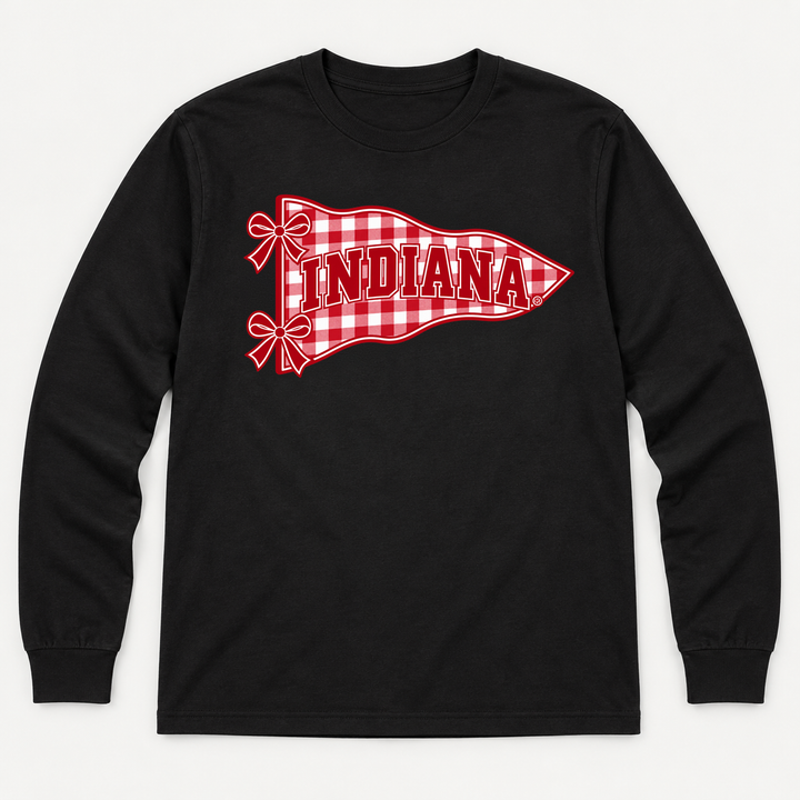 Indiana Gingham Pennant and Bows Long Sleeve T-Shirt