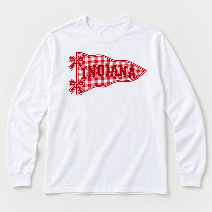 Indiana Gingham Pennant and Bows Toddler Long Sleeve T-Shirt