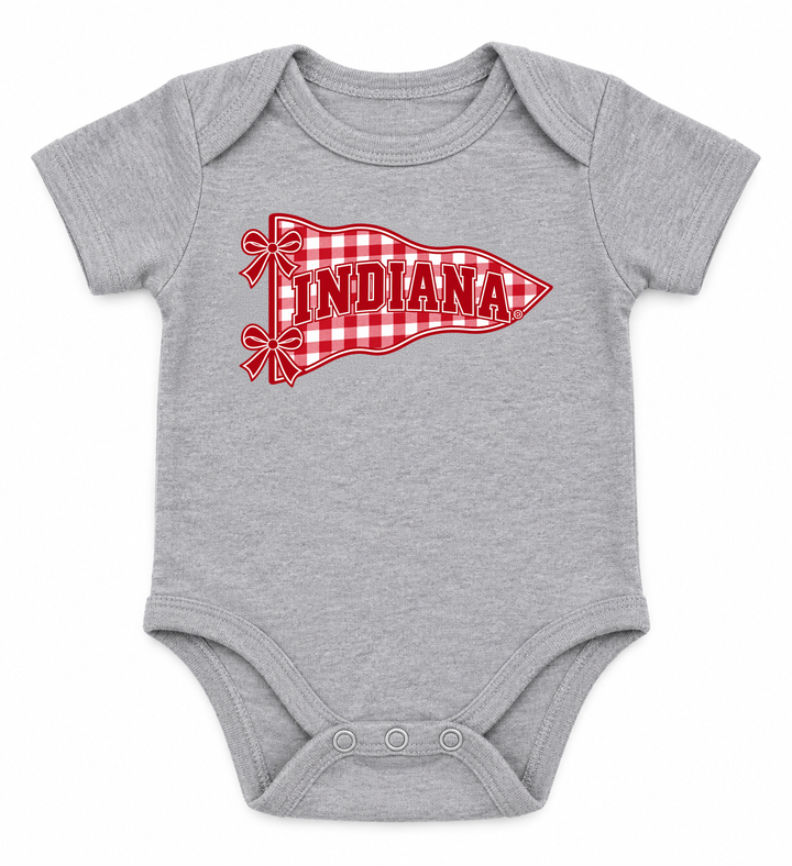 Indiana Gingham Pennant and Bows Baby Onesie