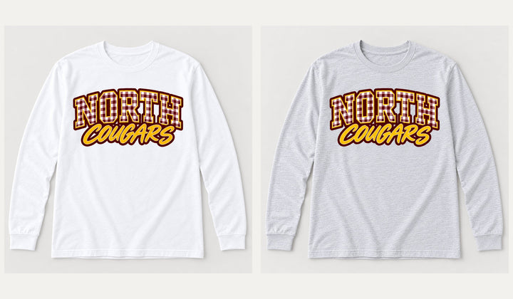 North Cougars Gingham Youth Long Sleeve T-Shirt