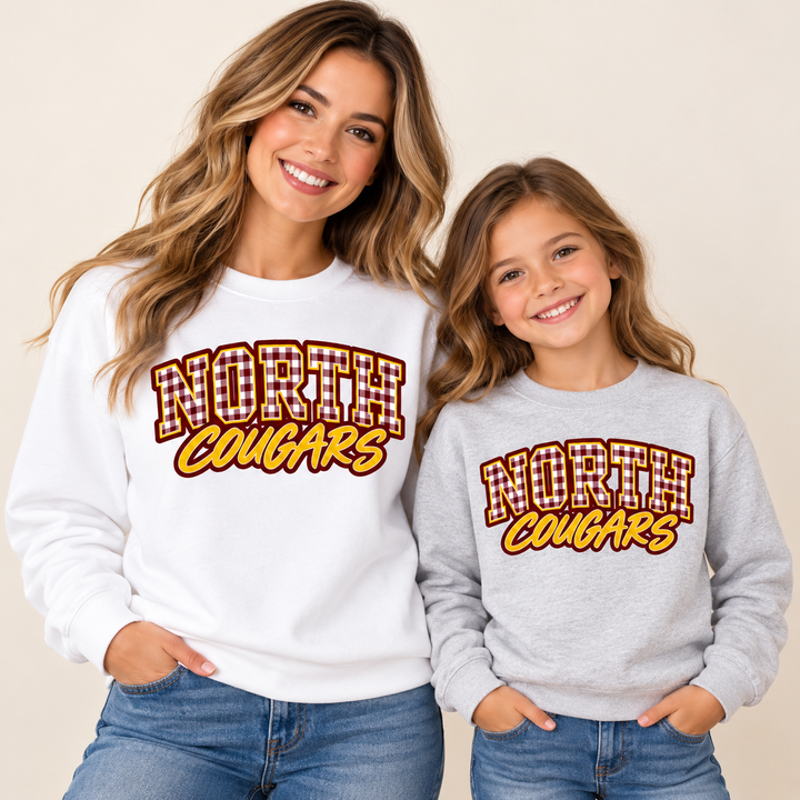 North Cougars Gingham Crewneck