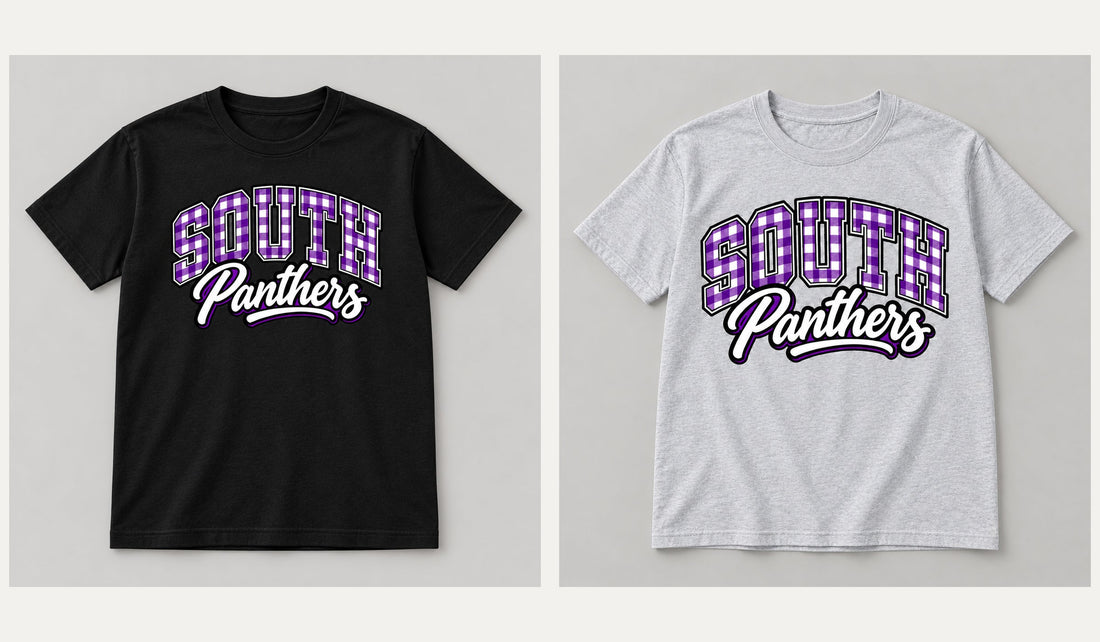South gingham short-sleeve-tee: Black (left), Heather gray (right)