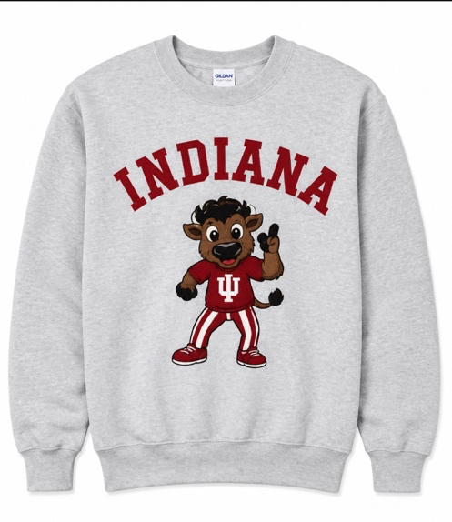 Indiana Bison artwork on a gray crewneck